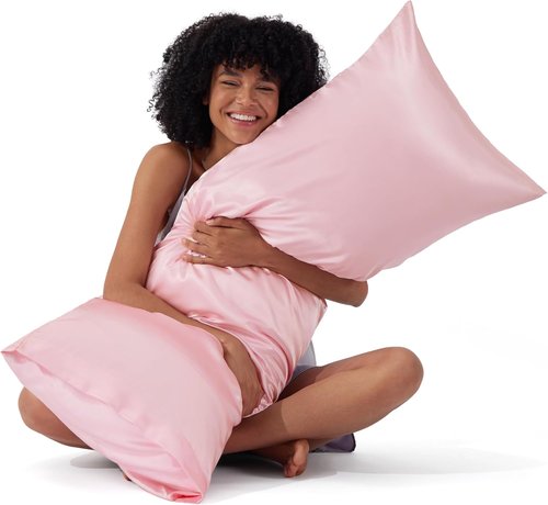 Bedsure Body Pillow Cover - 20x54 Inches Pink Satin Pillowcase for Hair & Skin | Cooling & Silky Design