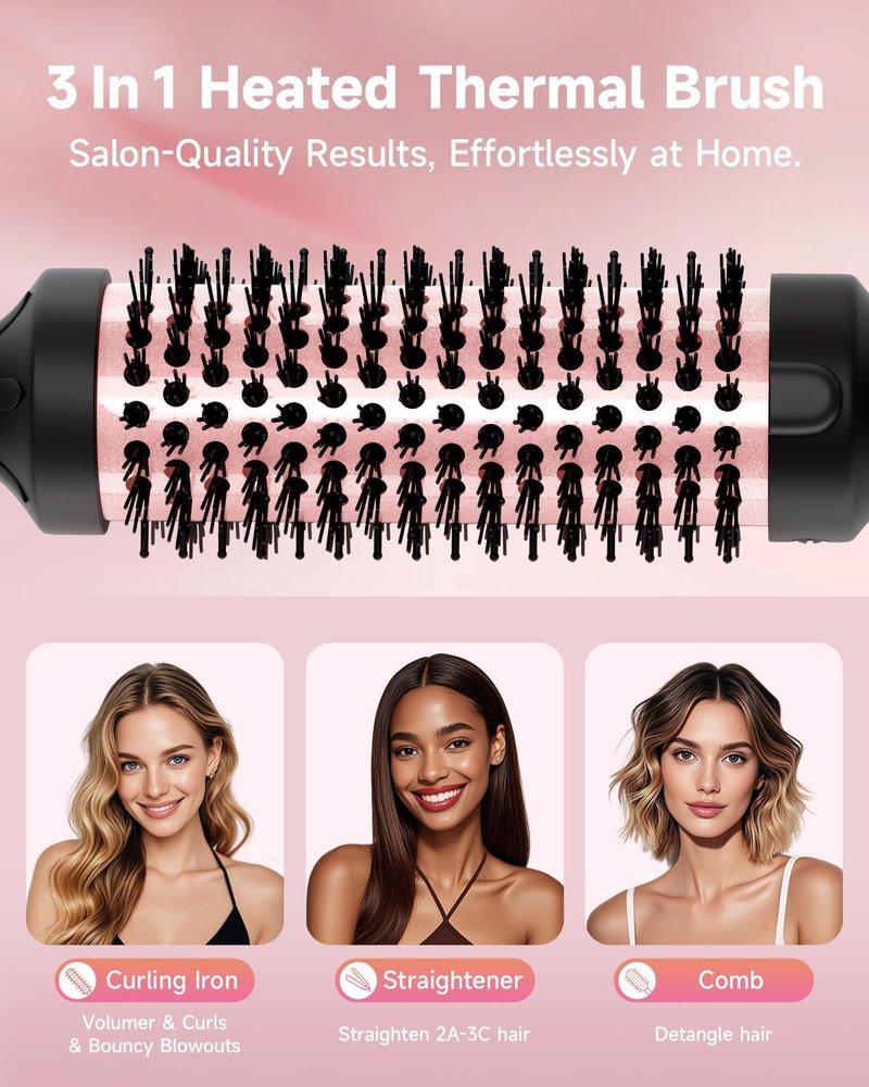 Heated Round Thermal Brush - 1.5 Inch with 3 Temperature Settings | Fast Blowout, Reduces Frizz, Includes Velvet Pouch