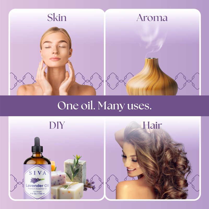 Siva Lavender Essential Oil 4 Fl Oz – for Diffuser, Skin & Hair Care – Ideal for Aromatherapy, Massage & DIY Blends – with Dropper