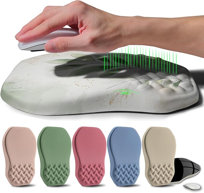 Gleamtide Ergonomic Raised Mouse Pad Wrist Support with Bilateral Slope Memory Foam Mousepad for Wrist Rest and Carpal Tunnel Pain Relief 11.8x7.9〃 Green Leaf