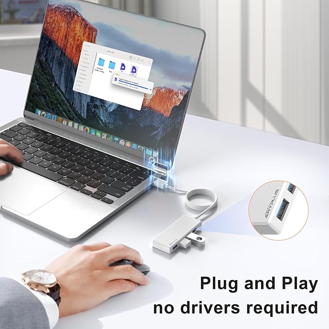 ANYPLUS USB Hub, Multiport USB Splitter Adapter, 2 ft Long Cable USB 3.0 Hub, USB Extender for Laptop, PC, iMac, Surface Pro, MacBook, Mac Pro, Flash Drive, XPS, Mouse, HDD【White】, HJ-White-0.5M-001