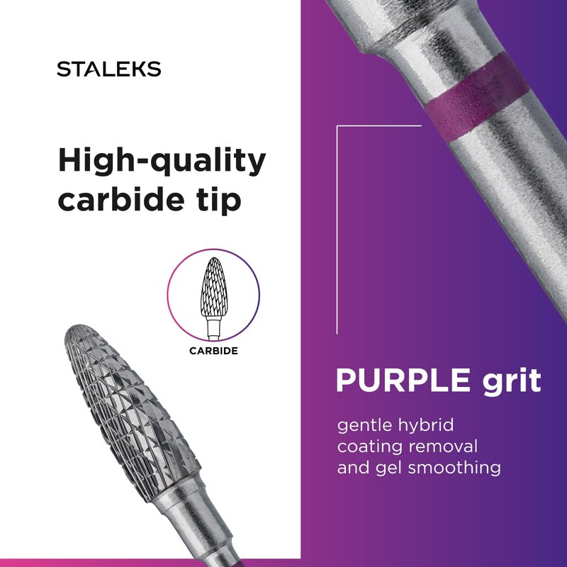 STALEKS PRO Expert Carbide Nail Drill Bit (Corn, Purple, 5mm Head / 13mm WP) – Coarse Hardness for Artificial Nail Correction & Gel Polish Removal in Hardware Manicure/Pedicure