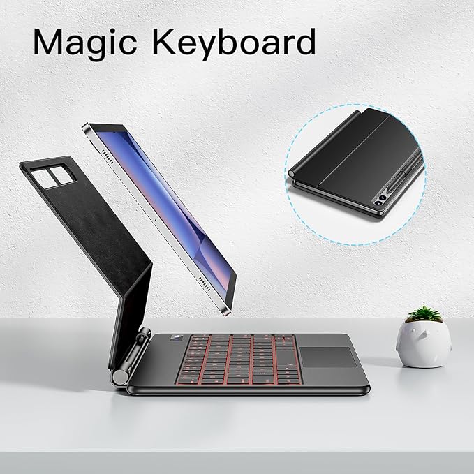Magnetic Keyboard Case for Samsung Galaxy Tab S10+/ S9+ /S9 FE+/S8+/S7+/S7 FE 12.4", 7 Color Backlit Wireless Bluetooth Magic Keyboard Case Cover Stand, Multi-Touch Trackpad, LED Power Display