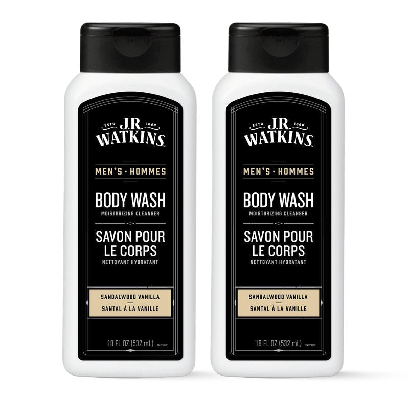 J.R. Watkins Body Wash Men's Sandalwood Vanilla, 18 fl oz, 2 Pack