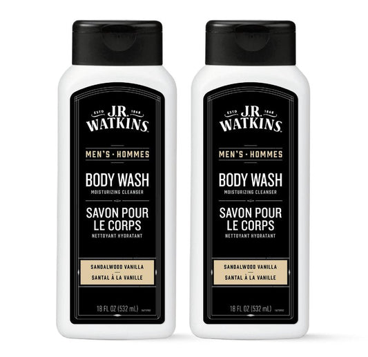 J.R. Watkins Body Wash Men's Sandalwood Vanilla, 18 fl oz, 2 Pack