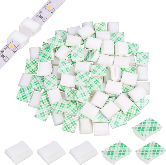 PETKNOWS LED Light Strip Mounting Clips - 80 PCS Self-Adhesive White Cable Organizers for 10mm Strips