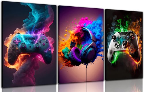BGFCE Gaming Room Decor - Set of 3 Cool Canvas Wall Art Prints for Teen Boys | 12x16 Inch Framed