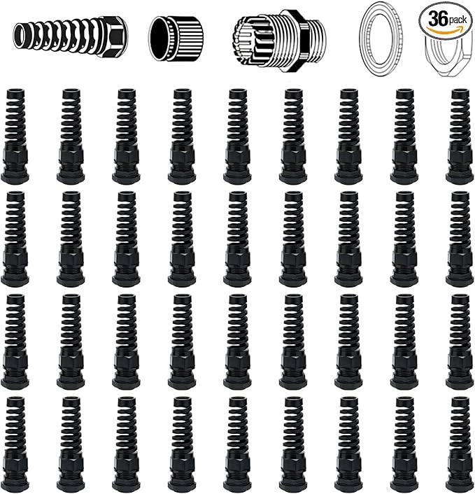 Aandxmok 36 Pcs Black Nylon Cable Gland,PG13.5(NPT 1/2) Thread, Suitable for Various, High Wear Resistance and Chemical Resistance, Made of PA66 Material