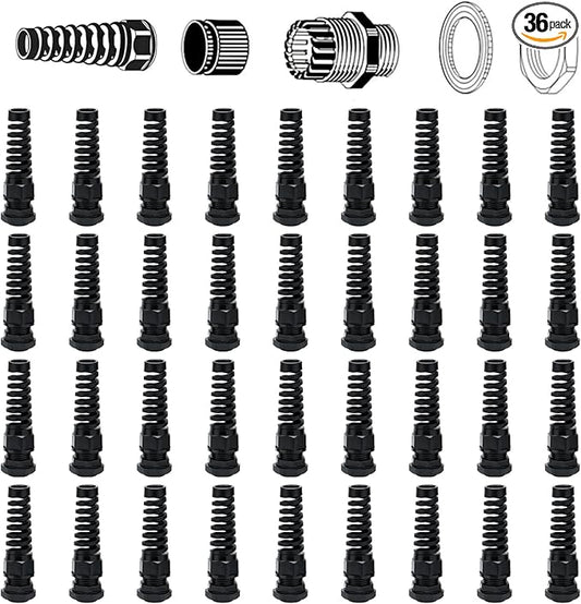 Aandxmok 36 Pcs Black Nylon Cable Gland,PG13.5(NPT 1/2) Thread, Suitable for Various, High Wear Resistance and Chemical Resistance, Made of PA66 Material