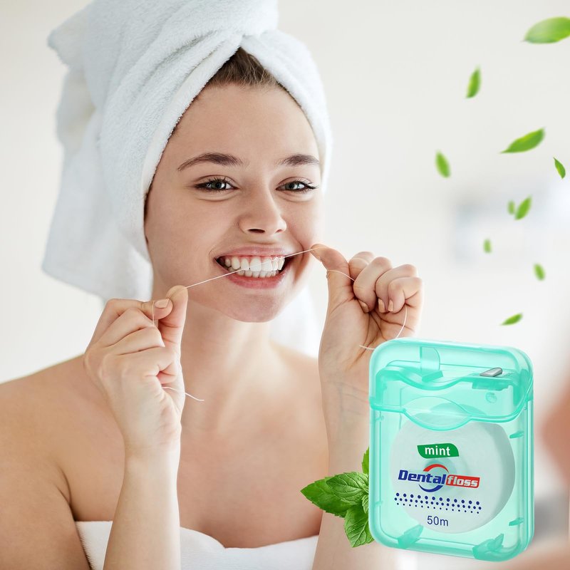 Geiserailie 72 Pack Dental Floss Bulk Mint Flavored 50m Each Travel Dental Floss Waxed Oral Care for Teeth Protection(Mint Green)