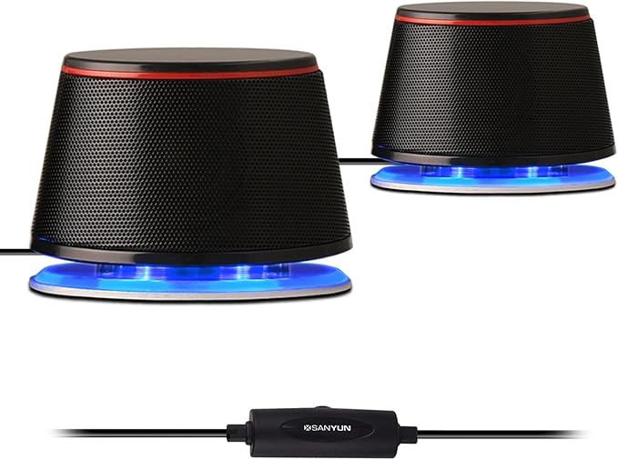 Sanyun SW102 Computer Speakers, 5Wx2, Deep Bass from Compact Cabinet, Stereo 2.0 USB Powered 3.5mm Aux Multimedia Speakers, Built-in Passive Bass Radiators, PC Laptop Desktop Speakers, Black