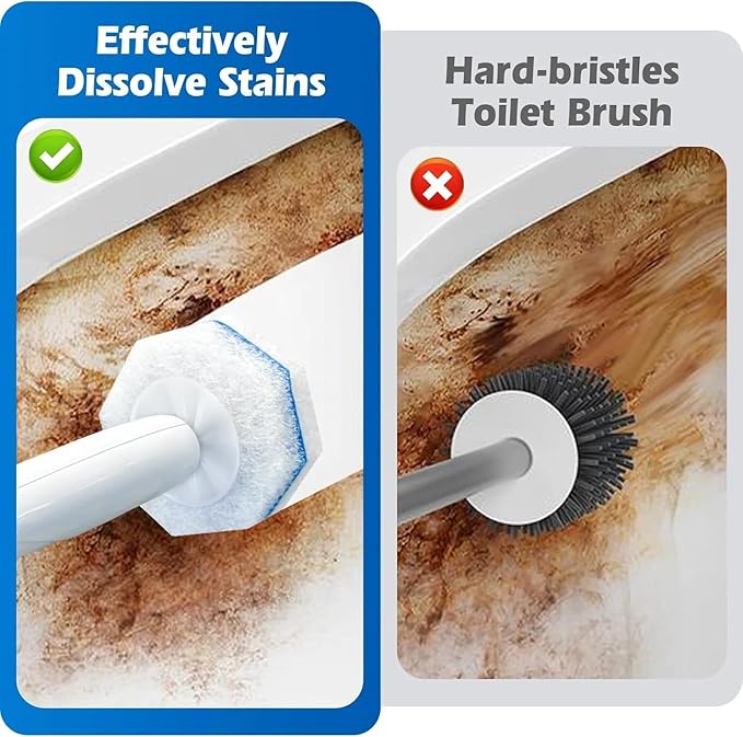 60 Pack Disposable Toilet Brush Refill Heads, 3-Layer Dissolvable Cleaning Pads with Detergent, Universal Fit for Most Toilet Wand Handles, Bathroom Cleaning Supplies, Bulk Value Pack