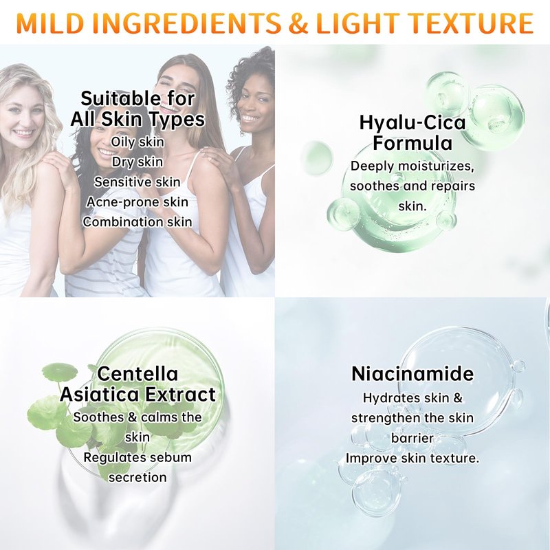 Centella Sunscreen SPF 50, Hyalu Cica Sunscreen for Face, Water Resistant Strong UV Protection No White Cast, Madagascar Face Sun Screen Oil Free, Water Fit Sun Serum(Blue 1)