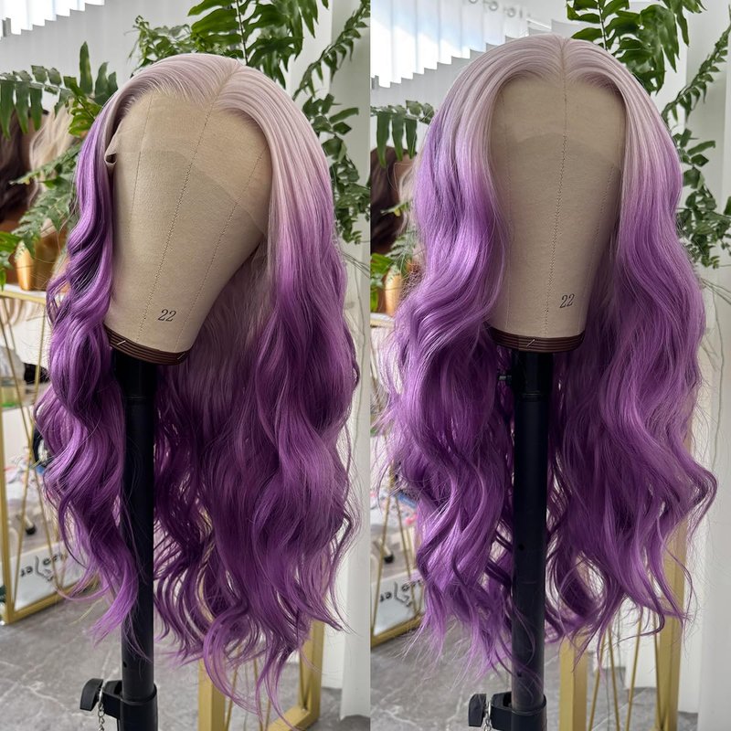 Missyvan Long Ombre Purple Lace Front Wigs for Women Body Wave 13X4 HD Lace Front Wigs Glueless 28 Inch Soft Natural Hair Line Baby Hair Heat