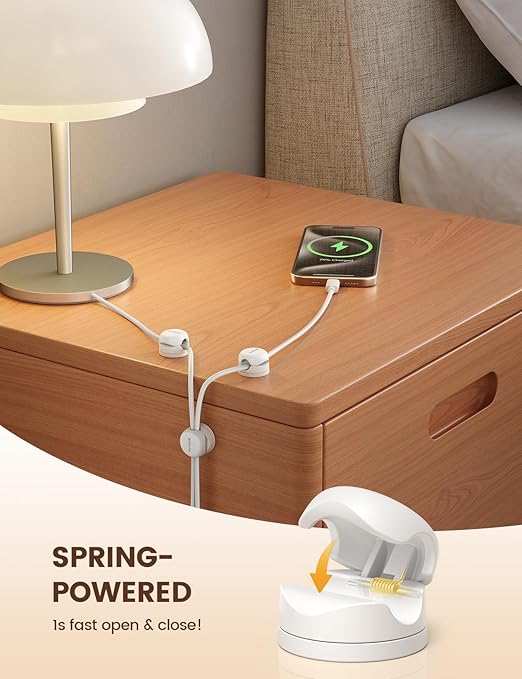 Lamicall 6Pack Rotatable Cord Organizer Cable Clips - [1s Lock] Spring Cord Holder, Phone Charger Cable Management for Desk Nightstand Wall, Office Home Dorm Room Apartment Organizer Accessories