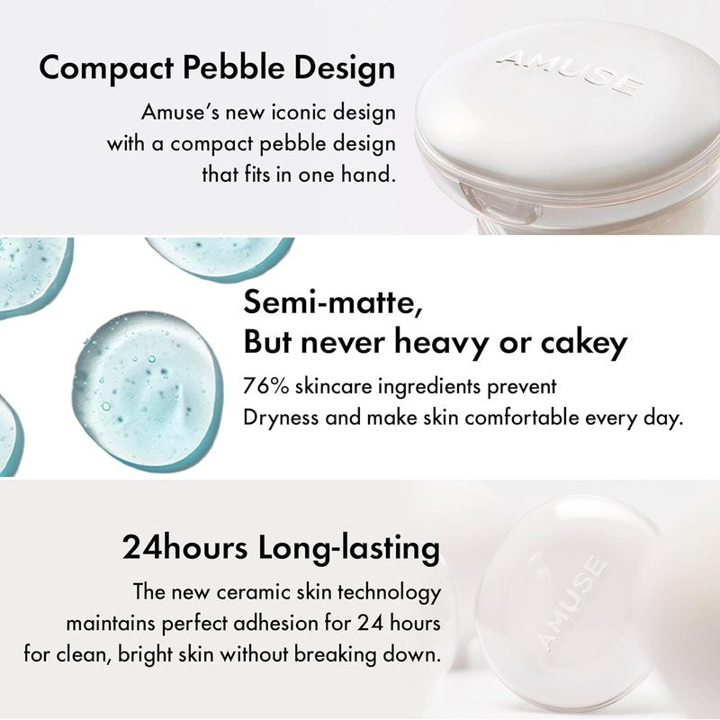 AMUSE SEOUL Ceramic Skin Perfector Cushion Foundation Refill - Flawless Coverage, Semi-Matte Glow | 01 Porcelain (15g)