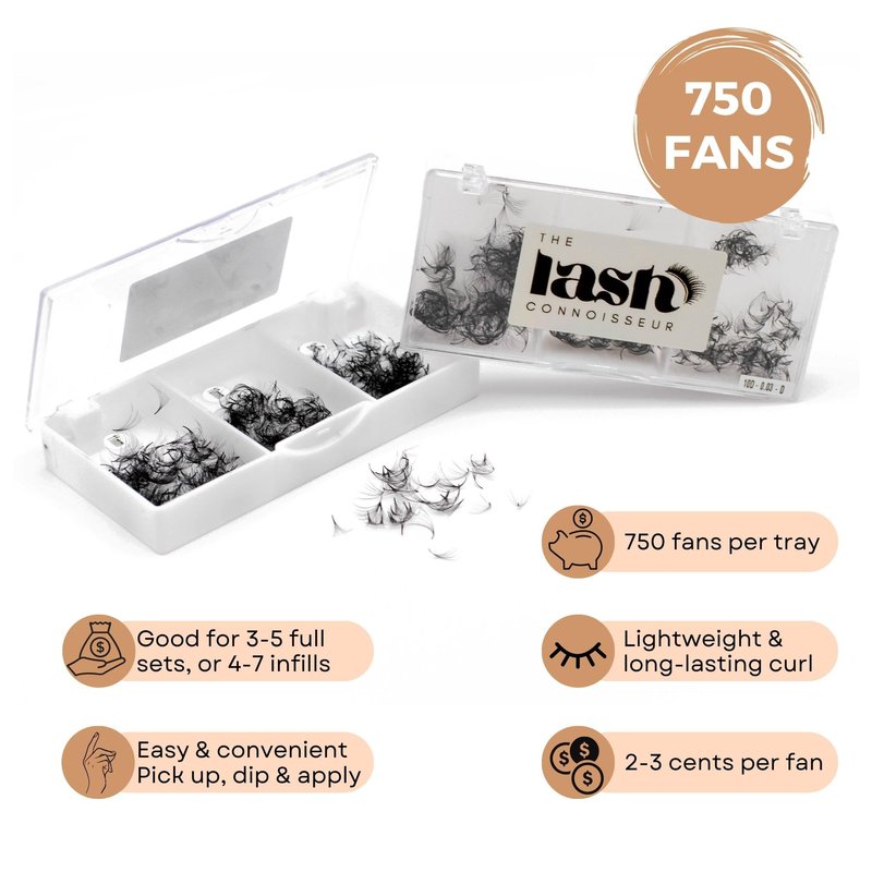 5D - D Curl 750 Fans Mixed Promade Fans Lash Extensions | TLC Lash Supplies 4D to 16D Premade Fans 7 mm to 16 mm Mixed Length Thin Base Premade Fans Eyelash Extensions (5D - D Curl, 7-8-9 mm)