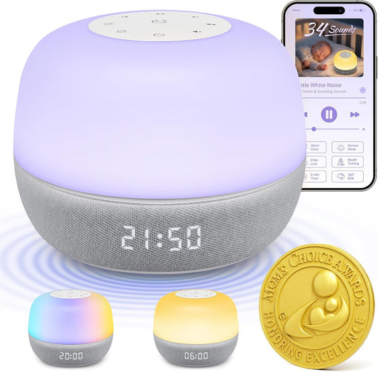 Mom's Choice Awards Sound Machine - White Noise with Sunrise Alarm & App Control | 360° RGB Night Light for Adults & Kids