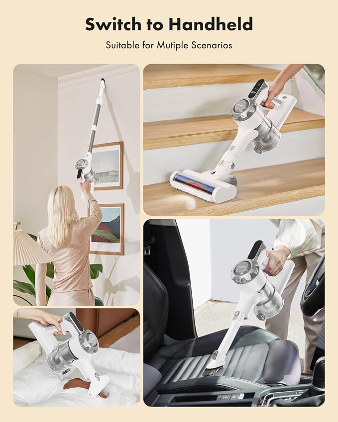 Trucozie Cordless Vacuum Cleaner, 8-in-1 Lightweight Stick Vacuum with 45mins Runtime, Powerful Suction, Vacuum Cleaners for Home, Hardwood Floors, Carpet, Pet Hair, White