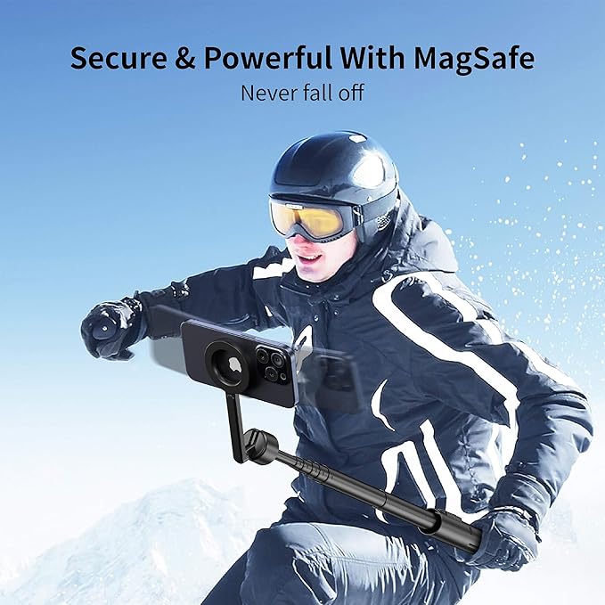 SEAJIC Magnetic Phone Tripod for iPhone 64" Selfie Stick with Remote and Metal Ring, Automatic Pop-up Magnetic Travel Tripod for Cell Phone Video Recording/Photography/Vlogging (Balck) (Black Grey)