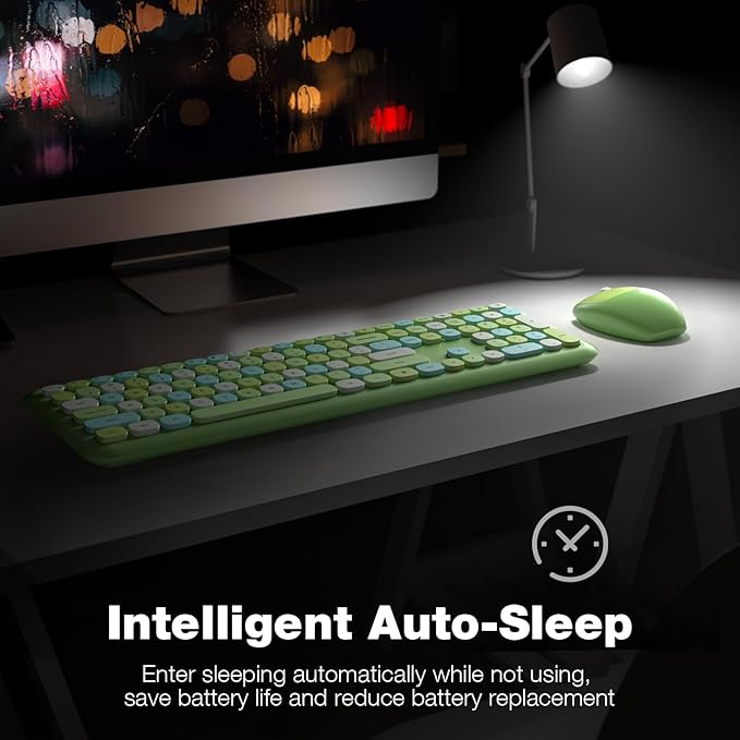 KNOWSQT Wireless Keyboard and Mouse Combo, Pale Green Full-Sized 2.4G Silent Keycap Colorful Keyboards, USB Dongle Plug Play, Laptop, Windows, PC, Mac, Desktop