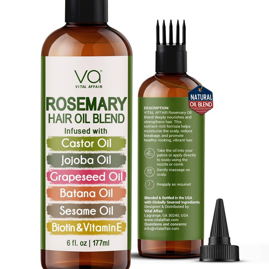 Blend Of Pure Rosemary Oil For Hair Growth With Castor, Batana, Jojoba Oil-Infused With Biotin & Vitamin E-Blend of Effective Hair Oils for Hair Growth-Strengthening Treatment-By Vital Affair-6 Fl Oz