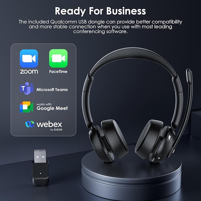 Upgrade ANC & ENC Headset with Microphone for PC, Wireless Headset with Mic for Work(Flip-to-Mute & USB Dongle), Bluetooth 5.4 Noise Cancelling Headphones with Mic for Call Center/Home/Computer/Phones