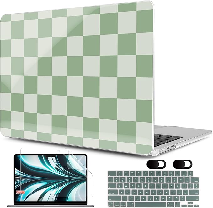 MEEgoodo Case for M5/M4/M3/M2 MacBook Air 13 inch Case 2026 2025 2024 2022, Fit Model A3449/A3240/A3113/A2681, Laptop Hard Shell Compatible with MacBook Air 13.6-inch, Green Checkered