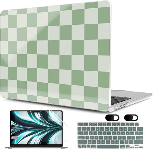 MEEgoodo Case for M5/M4/M3/M2 MacBook Air 13 inch Case 2026 2025 2024 2022, Fit Model A3449/A3240/A3113/A2681, Laptop Hard Shell Compatible with MacBook Air 13.6-inch, Green Checkered