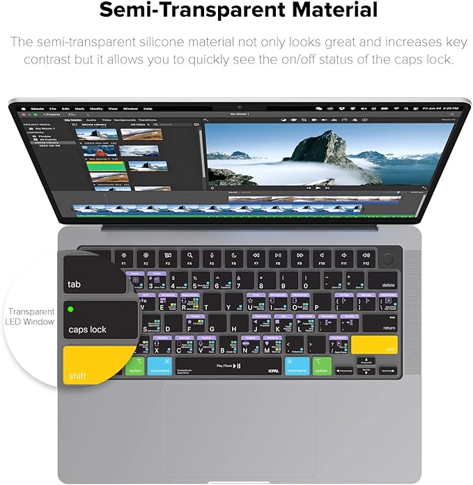 JCPal iMovie Shortcut Guide Keyboard Cover for Apple MacBook Pro 14 inch / 16 inch (M1–M5), MacBook Air 13 inch / 15 inch (M2–M5) and MacBook Neo (US–Layout)