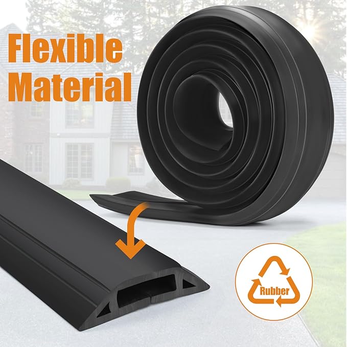 TFMUZERT 10 ft Cord Covers for Wires on Floor, Heavy Duty PVC Duct Floor Cord Cover, Floor Cable Cover Easy to Unroll Prevent Trip Hazard for Home Office or Outdoor Settings (Black)