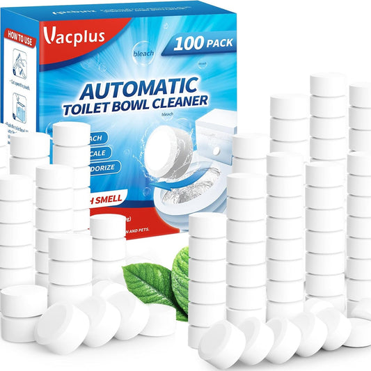 Vacplus Toilet Bowl Cleaner Tablets - 100 Pack | Automatic Bleach Tablets for Deodorizing & Tough Stain Removal