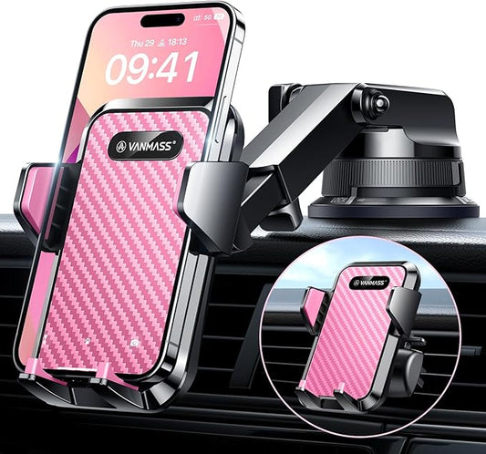VANMASS Phone Holders for Your Car [Super Suction Cup] Cell Phone Mount Car Dashboard Windshield Vent Desk Fit for iPhone 17 Pro Max 16 15 14 Universal Handsfree Automobile Vehicle Cradle,Pink