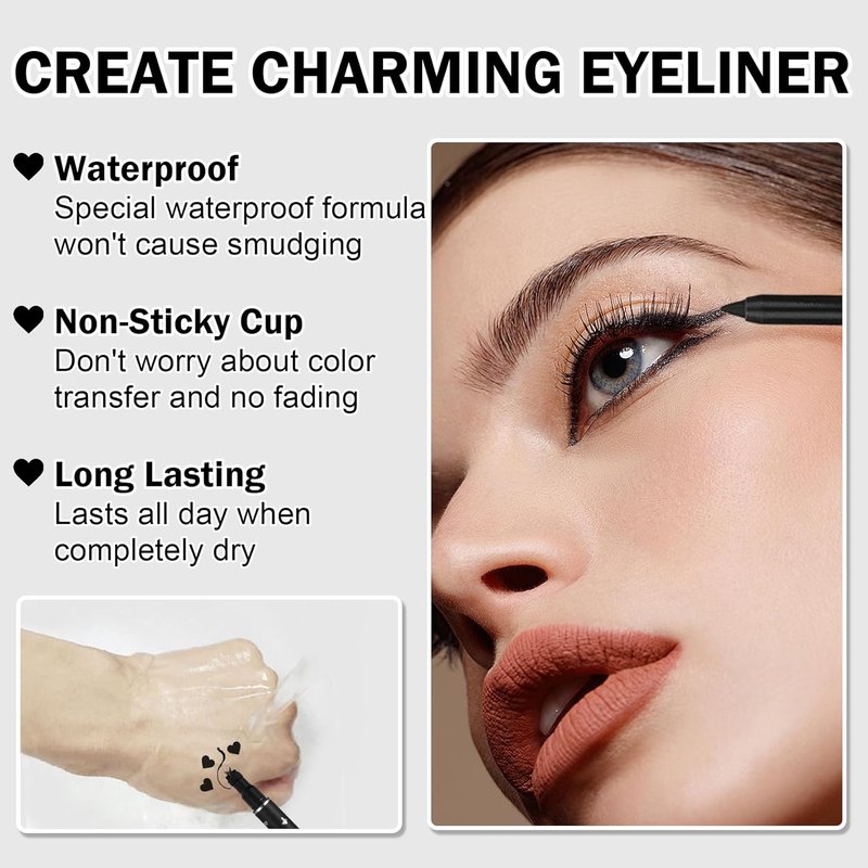 Black Matte Lipstick Set - 3PCS Lip Liner & Liquid Eyeliner Stamp | Long-Lasting Smudge-Proof for Halloween & Goth Makeup