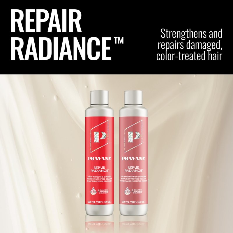 Pravana Repair Radiance Conditioner | Restores, Moisturizes, Nourishes | For Damaged, Color Treated Hair | Reduces Breakage & Split Ends | Chromasilk Enhances Shine & Protection | Vegan | 33 Fl Oz