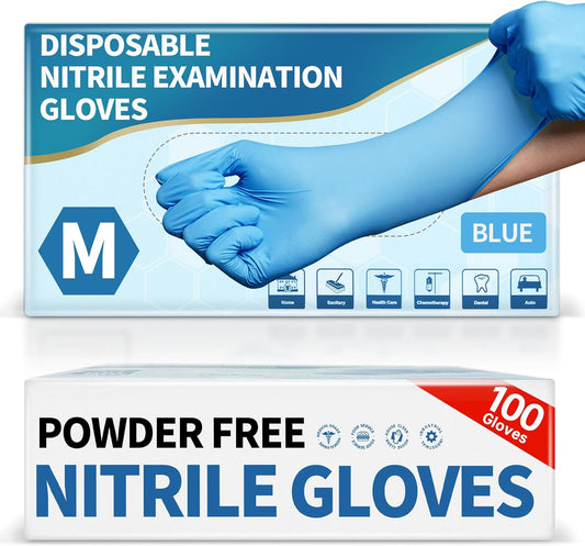Medguy Medical Blue Nitrile Exam Gloves - 4.5 Mil, 100 Pcs, Powder-Free & Latex-Free, Food-Safe
