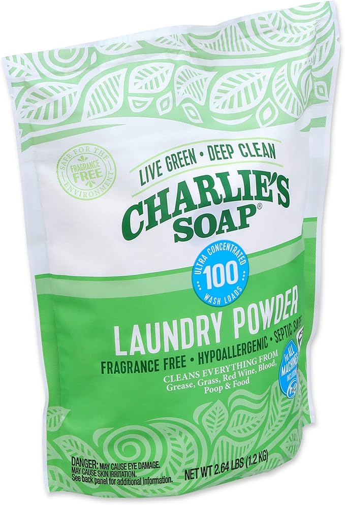 Charlieâs Soap Laundry Powder (100 Loads, 4 Pack) Deep Cleaning Washing Powder Detergent â Eco-Friendly, Safe, and Effective
