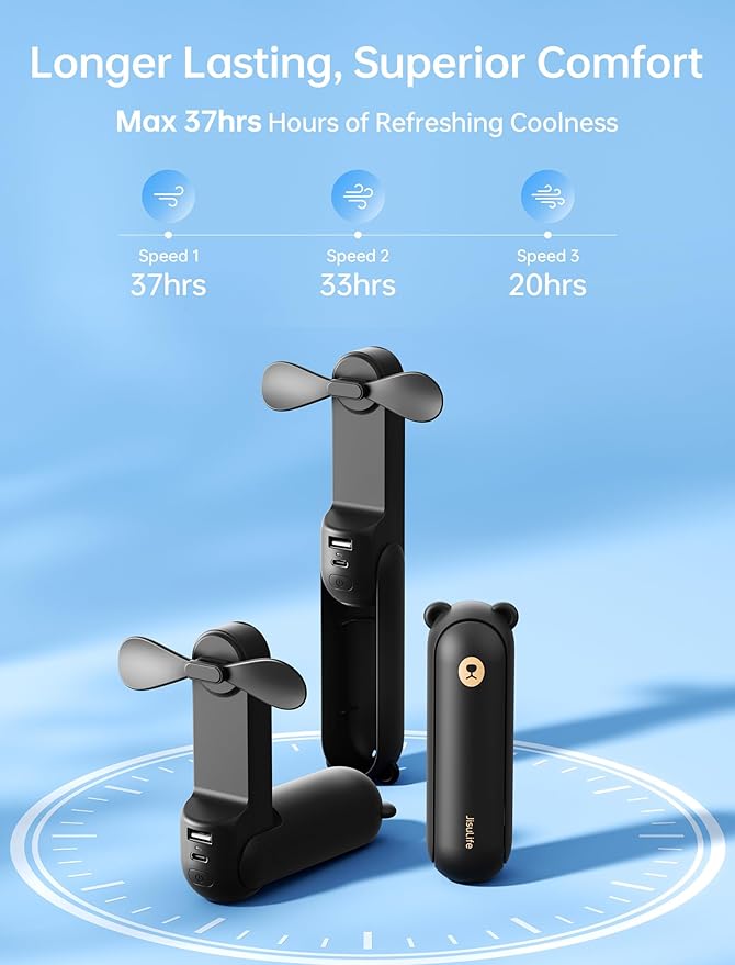 JISULIFE Handheld Fan 8 Plus: All-in-One Mini Fan with 40Hrs Cooling & 4500mAh PowerBank & Flashlight, USB Rechargeable, Portable Pocket Size for Travel, Makeup, Concert, Gifts for Women(Black)