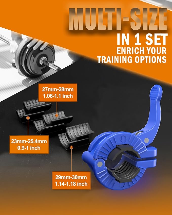 MAXRICH Barbell Clamp & Quick Release Barbell Clips - Adjustable Weight Clips for 0.9-1.18 inch Bars (Blue)