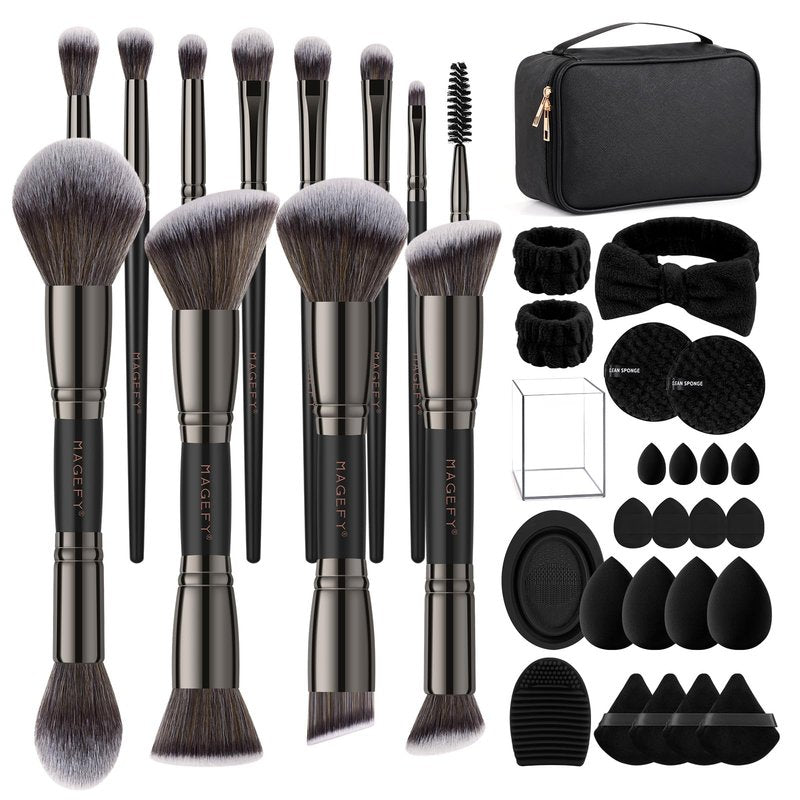 MAGEFY Makeup Brushes 37 Pcs Makeup Kit, Multi-functional Makeup Tool Set with Double-End Powder Blush Eyeshadows Brush Make up Brushes Set Bag,Pink