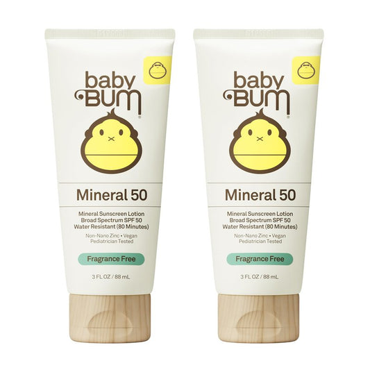 Sun Bum Baby Mineral Sunscreen Lotion | SPF 50 | UVA, UVB Face and Body Protection | Fragrance Free Safe for Sensitive Skin | Travel Size | 3 Ounce | Pack of 2