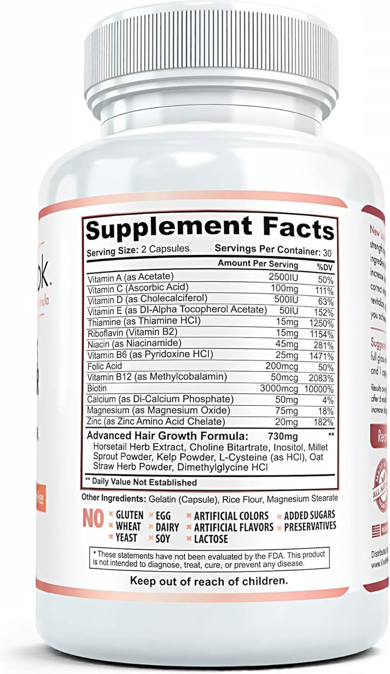 Hair Growth Support Vitamins for Men & Women - Clinical Strength Biotin Supplement for Thicker, Fuller Hair | 60 Capsules
