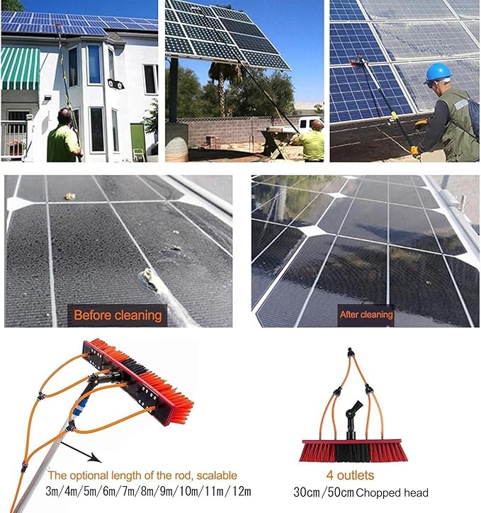 Window Cleaning Telescopic Pole Window Cleaning Kit, Window Cleaning Water Fed Poles Roof Cleaning Tools with 20M Water Supply Pipe, Solar Panel Cleaning Brush(50cm haed,36FT/10.8M)