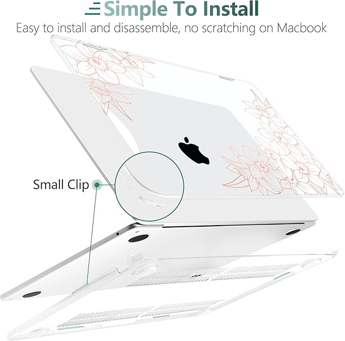 TWOLSKOO Compatible with MacBook Air 13 inch Case M5 2026 M4 2025 M3 M2 2024-2022 A3449 A3240 A3113 A2681, Plastic Hard Shell & Keyboard Cover for MacBook Air 13.6 inch Case, Pink Floral Frame