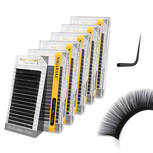 NAGARAKU Eyelash Extensions Classic J B C D N LC LD L DD CC LB Curl 0.03-0.20 Thickness 5-17mm, Matte Black Individual Lashes Professional Supplies for Lash Techs (0.07-N 7-15mm Mix 5 Trays)