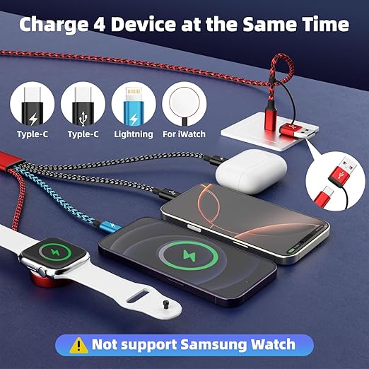 Cruise Essentials 2026, Travel Essentials Dual Type-C 4 in 2 Multi Charging Cable for iPhone Watch Charger/iPhone 17/IP, iWatch Charger, Compatible with iWatch 11-2/Ultra/iPhone 17-8,Car/ Camping 5FT