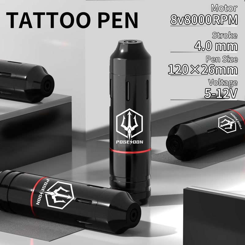 POSEIDON Tattoo Pen Set, Wireless Tattoo Gun Kit Tattoo Kit with 2Pcs Battery and 20Pcs Tattoo Cartridge Needles, Complete Tattoo Machine kit Tattoo Supplies for Beginners