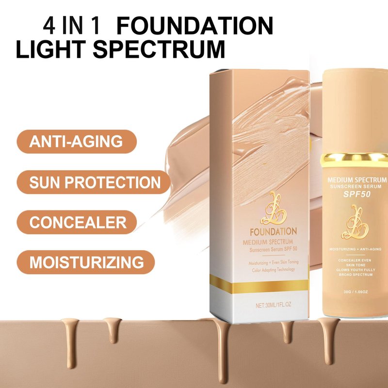 4-in-1 Foundation - Light/Medium Spectrum, Match Skin Color Changed, Waterproof, SPF 50+ Concealers (Medium, Spectrum)