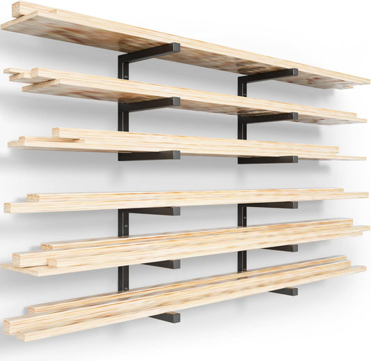 YYR Wood Organizer - Heavy Duty Metal Lumber Storage Rack | 6-Level Wall Mount, Holds 1200 LBS - Black