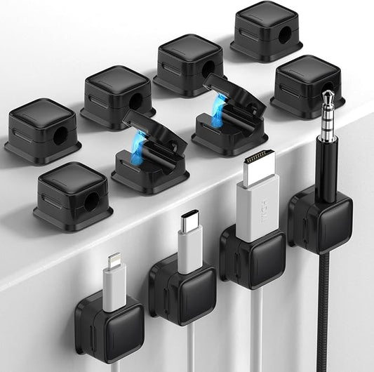 Costop 12 Pack Magnetic Cord Organizer Holder, Strong Adhesive Desk Cable Management, Easy Open, Organize Phone Charging Cords, Wire Holder, Neatly for Home, Office, Car, Desk, Nightstand - Black